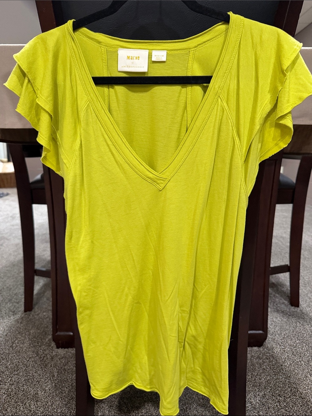 Maeve Lime V-Neck Flutter Sleeve Tee